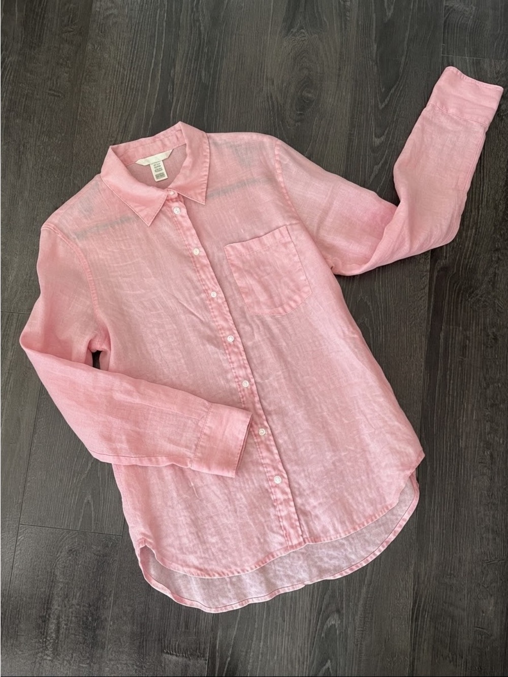 H&M Pink 100% Linen Long Sleeve Button Down Shirt XS Oversized